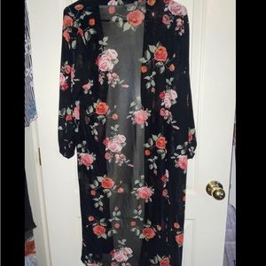Long Black With Flowers cardigan
